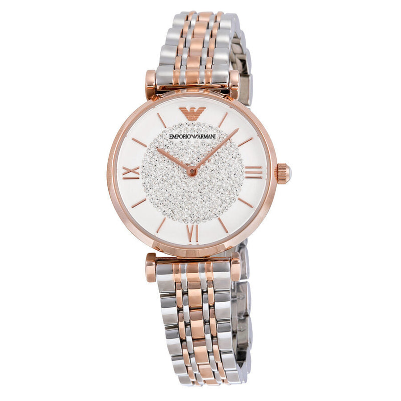 Armani White Crystal Pave Dial Two-tone Ladies Watch #AR1926 - The Watches Men & CO