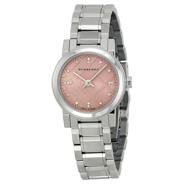 Burberry Diamond Pink Dial Stainless Steel Ladies Watch BU9223 - The Watches Men & CO