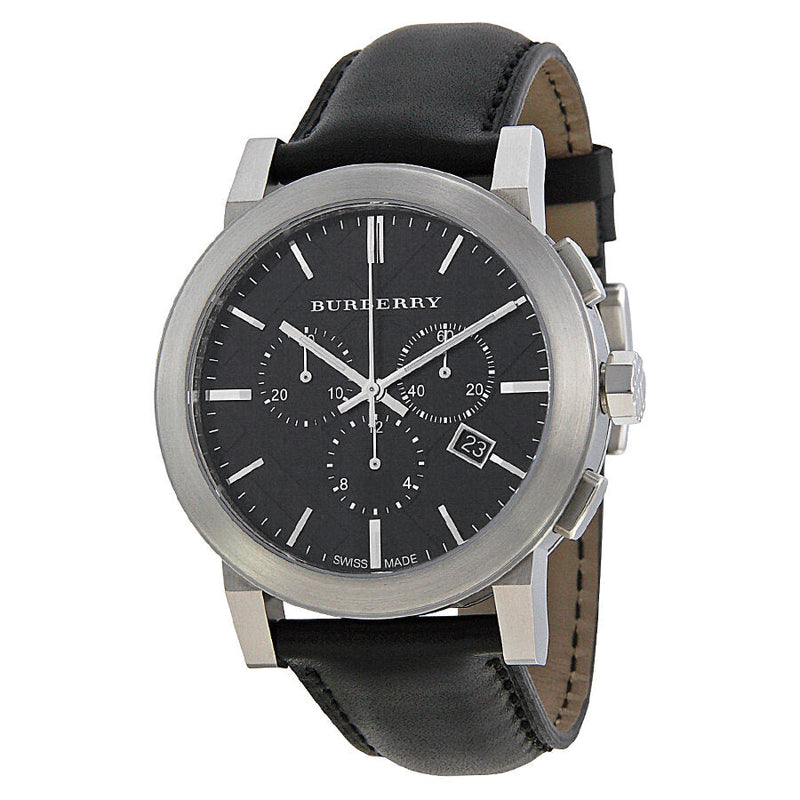 Burberry  Chronograph Black Dial Black Leather Men's Watch BU9356 - The Watches Men & CO