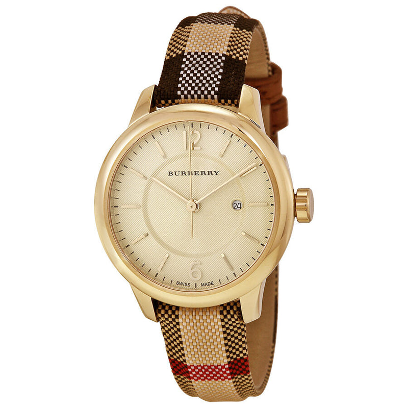 Burberry Honey Check Stamped Dial Honey Check Fabric-Coated Leather Ladies Watch BU10104 - The Watches Men & CO