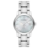 Burberry Silver Stainless Steel Mother Of Pearl Dial Women's Watch BU9125