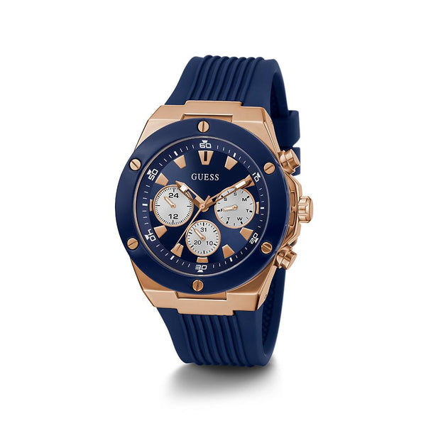 Guess Rose Gold Case Blue Silicone Strap Men's Watch GW0057G2