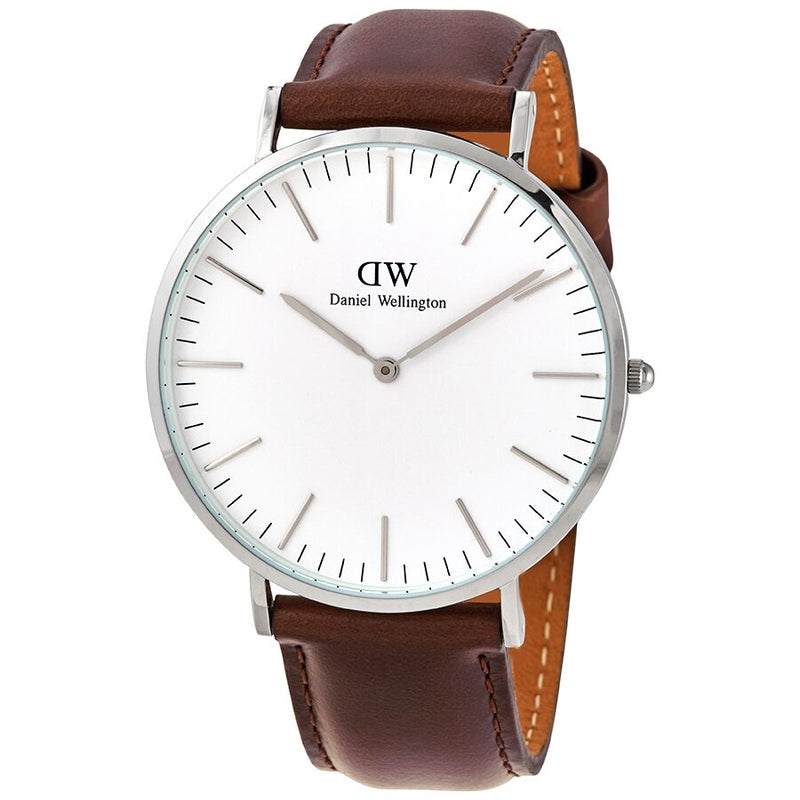 Daniel Wellington Bristol White Dial Men's Brown Leather Watch #DW00100023 - The Watches Men & CO