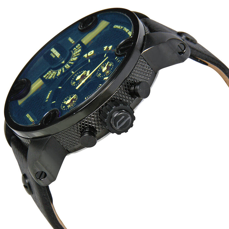 Diesel Bad Ass Chronograph Blue Dial Black Leather Men's Watch #DZ7257 - The Watches Men & CO #2
