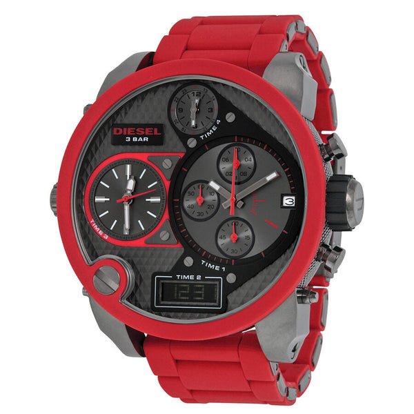 Diesel Daddies Series Chronograph Grey Four Time Zone Dial Red Silicone Men's Watch  DZ7279 - The Watches Men & CO