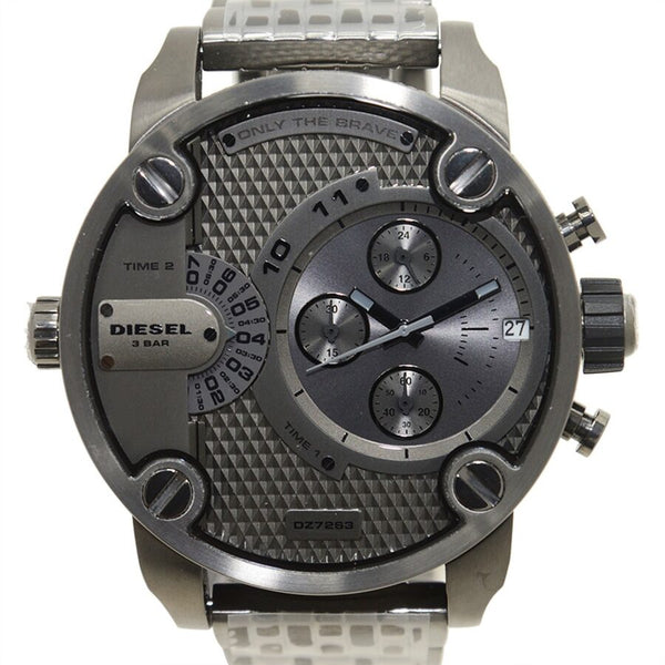 Diesel Little Daddy Dual Time Chronograph Grey Dial Steel Men's Watch #DZ7263 - The Watches Men & CO