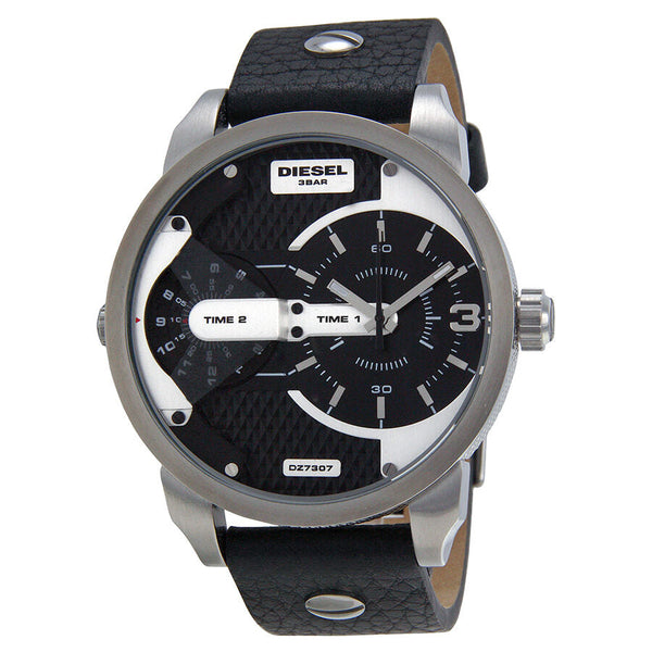 Diesel Mini Daddy Black Dial Black Leather Men's Watch DZ7307 - The Watches Men & CO