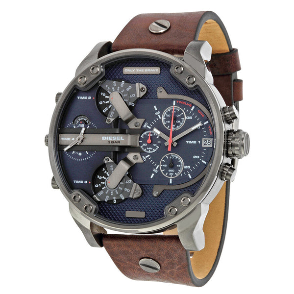 Diesel Mr Daddy Dual Time Chronograph Navy Blue Dial Men's Watch #DZ7314 - The Watches Men & CO