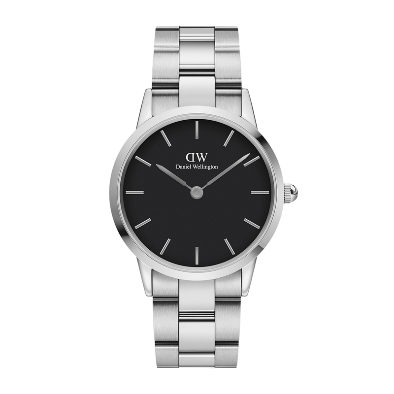 Daniel Wellington Men's Watch Black Iconic Link 36mm Silver #DW00100204 - The Watches Men & CO