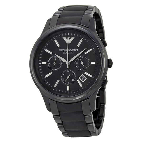 Emporio Armani Ceramica Chronograph Black Dial Men's Watch AR1452 - The Watches Men & CO