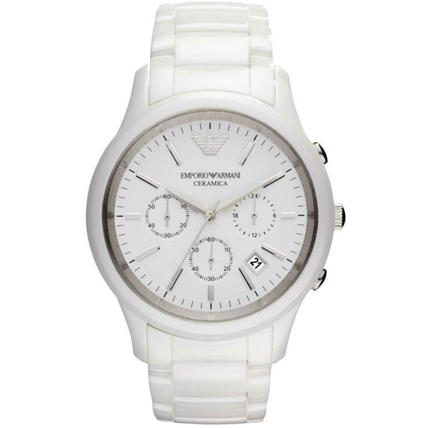 Emporio Armani Ceramica Chronograph White Dial Men's Watch AR1453 - The Watches Men & CO