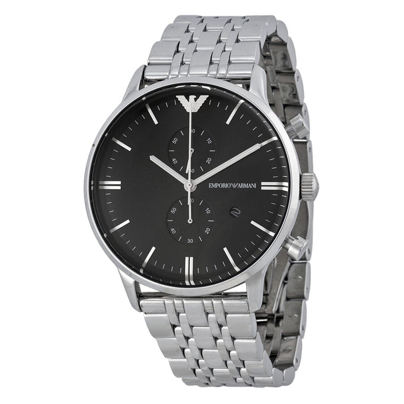 Emporio Armani Classic Chronograph Black Dial Stainless Steel Men's Watch #AR0389 - The Watches Men & CO