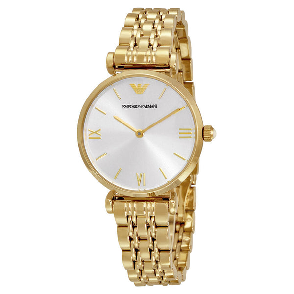 Emporio Armani Classic Silver Dial Gold-tone Ladies Watch #AR1877 - The Watches Men & CO