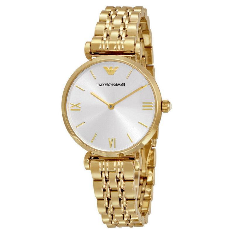 Emporio Armani Classic Silver Dial Gold-tone Ladies Watch #AR1877 - The Watches Men & CO