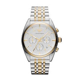 Emporio Armani Classic Silver Dial Two-tone Stainless Steel Chronograph Men's Watch #AR0396 - The Watches Men & CO