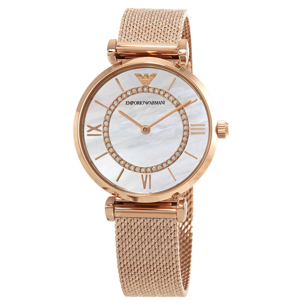 Emporio Armani Gianni T-Bar Mother of Pearl Dial Ladies Watch #AR11320 - The Watches Men & CO