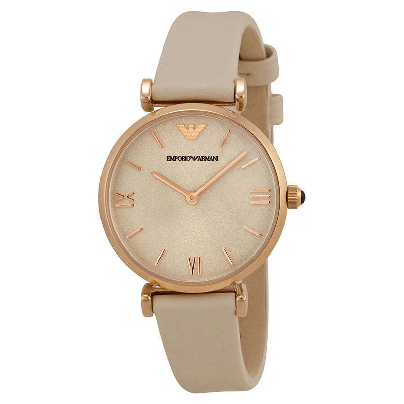 Emporio Armani Light Brown Dial White Leather Ladies Watch 1769 - The Watches Men & CO