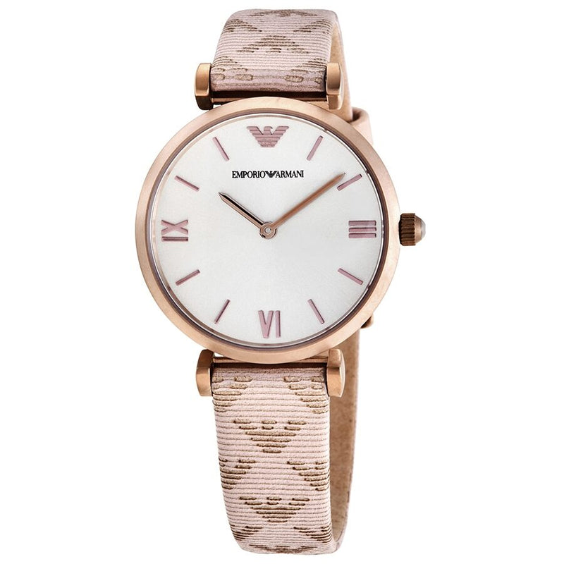 Emporio Armani Quartz Grey Dial Beige Leather Ladies Watch AR11126 - The Watches Men & CO