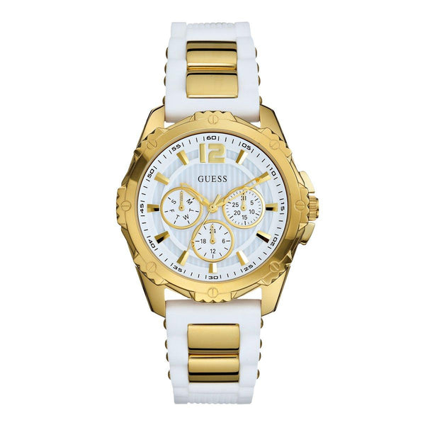 Guess Women's White Dial Silicone Band Women's Watch  W0325L2 - The Watches Men & CO