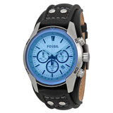 Fossil Blue Glass Chronograph Black Leather Strap Men's Watch #CH2564 - The Watches Men & CO