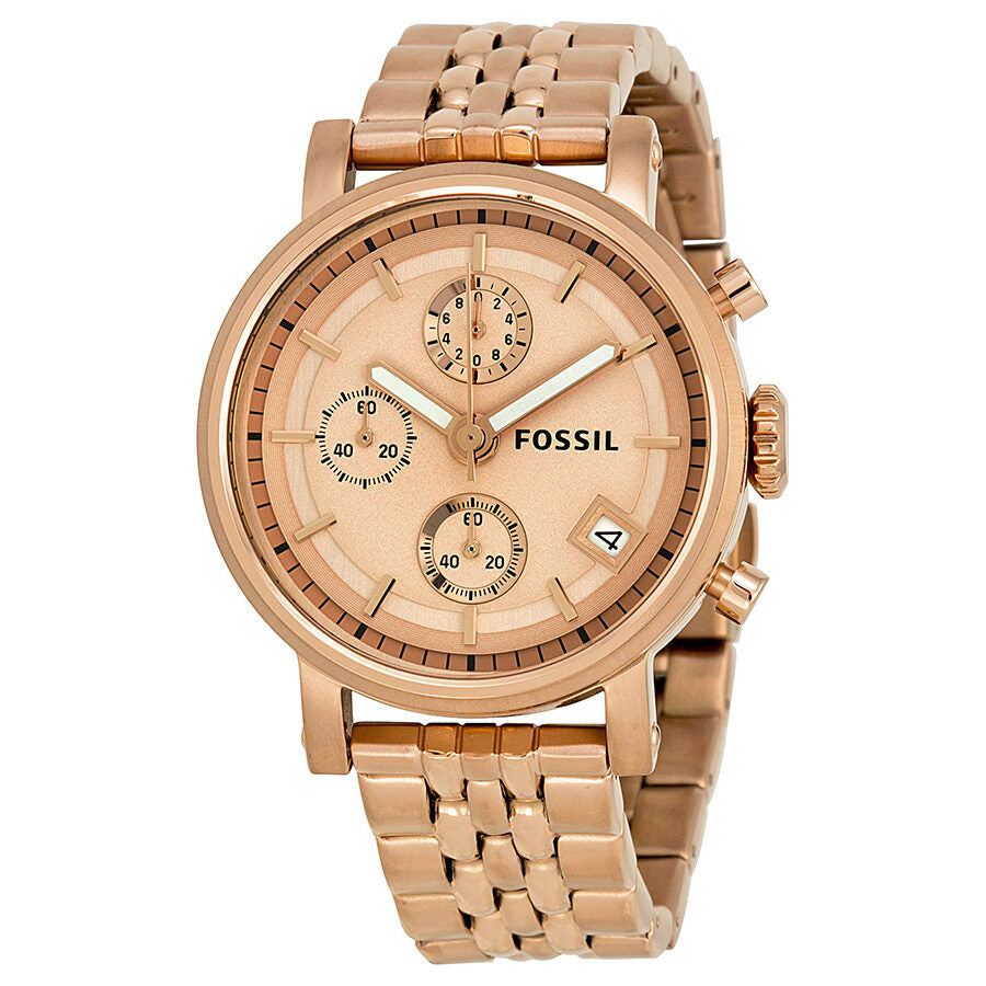 Fossil Boyfriend chronograph rose gold-tone watch with dial subdials and metal bracelet