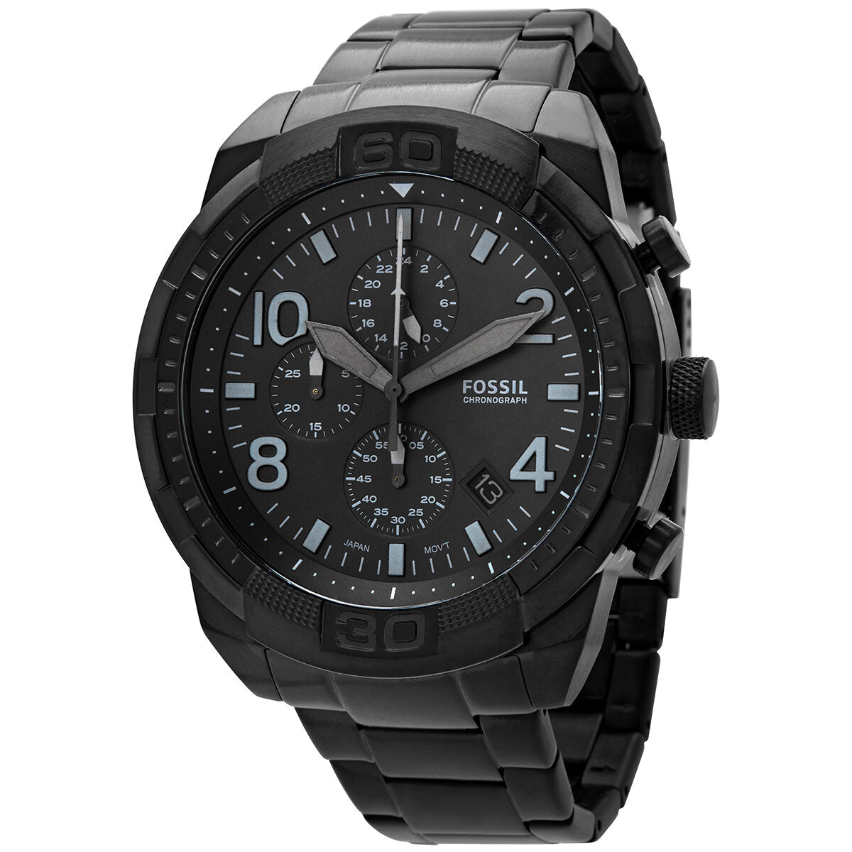 Fossil Bronson chronograph quartz watch with black dial and stainless steel bracelet