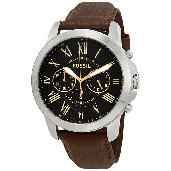 Fossil Grant Chronograph Black Dial Brown Leather Men's Watch FS4813 - The Watches Men & CO
