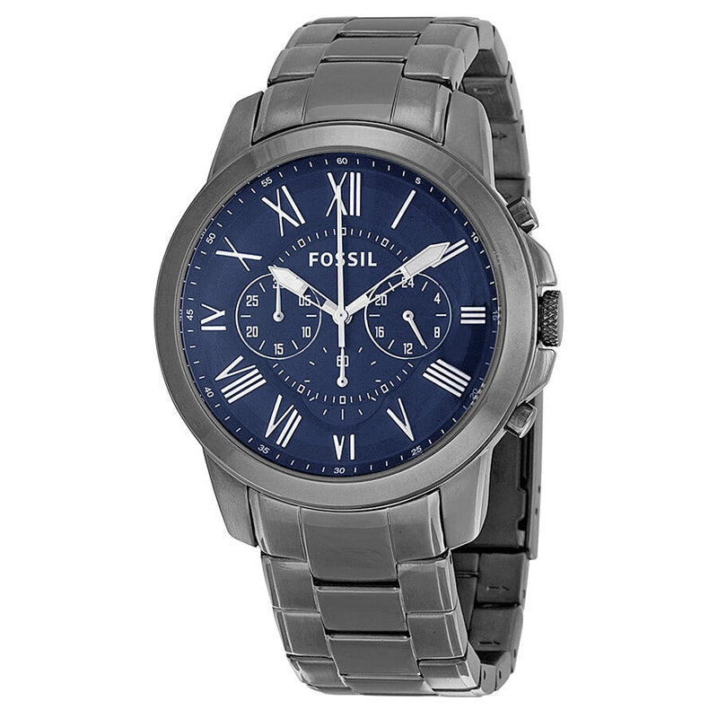 Fossil Grant Chronograph Dark Blue Dial Smoke Ion-plated Watch FS4831 - The Watches Men & CO