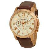 Fossil Grant Chronograph Eggshell Dial Brown Leather Men's Watch FS4991 - The Watches Men & CO