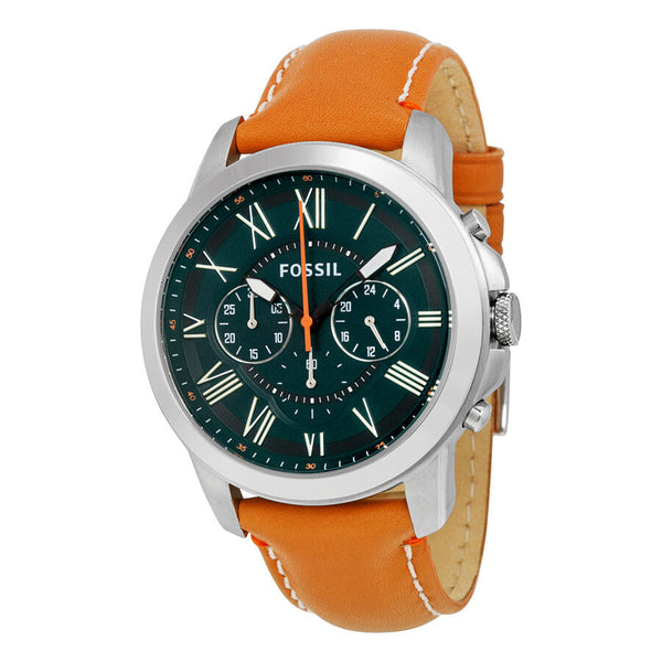 Fossil Grant Chronograph Hunter Green Dial Tan Leather Men's Watch FS4918 - The Watches Men & CO