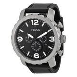 Fossil Nate Chronograph Black Dial Black Leather Men's Watch JR1436 - The Watches Men & CO