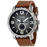 Fossil Nate Chronograph Grey Dial Brown Leather Men's Watch JR1424 - The Watches Men & CO