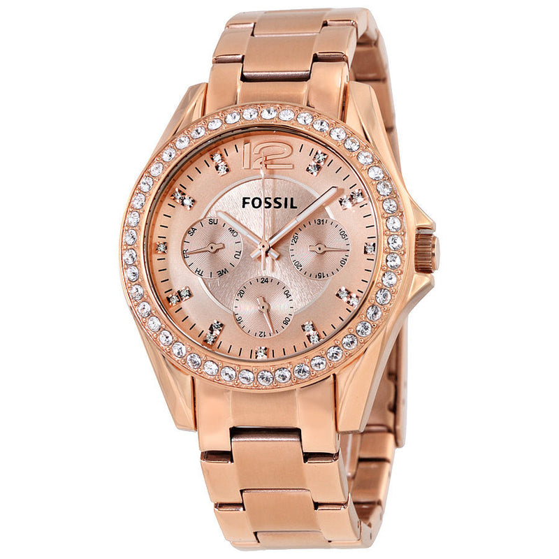 Fossil Riley Multi-Function Rose Gold-plated Ladies Watch #ES2811 - The Watches Men & CO