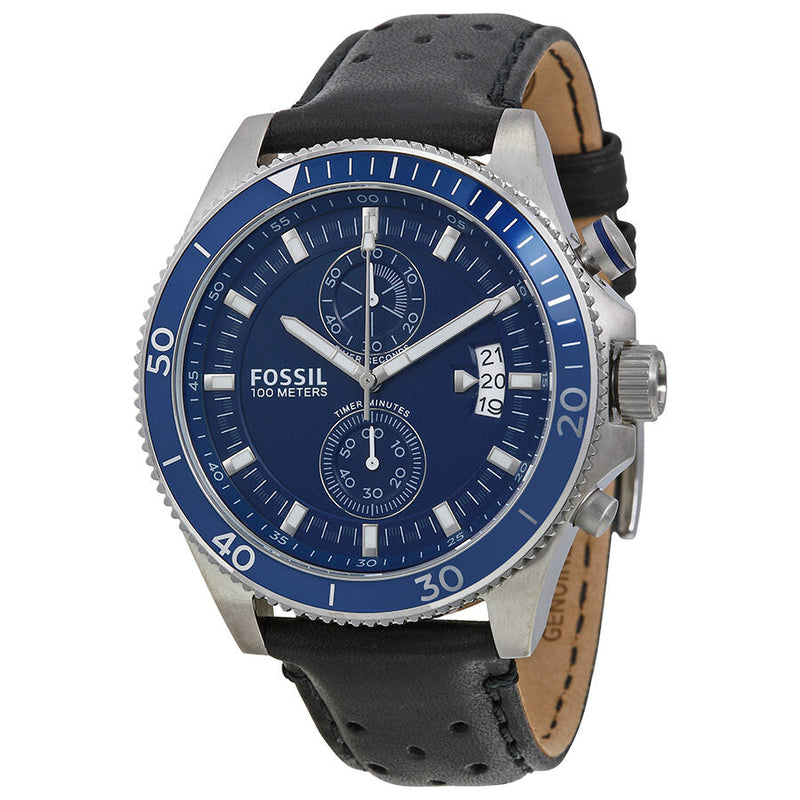 Fossil Wakefield Chronograph Blue Dial Black Leather Men's Watch CH2945 - The Watches Men & CO