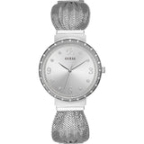 Guess Chiffon Crystal Silver Dial Ladies Watch W1083L1 - The Watches Men & CO