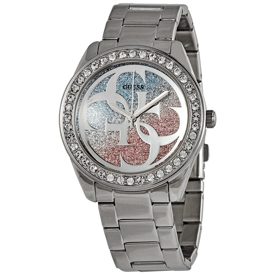 Guess G Twist stainless steel ladies watch with crystal bezel and glitter dial