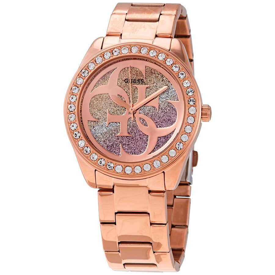 Guess G Twist rose gold-tone quartz watch with crystal-embellished dial and matching bracelet