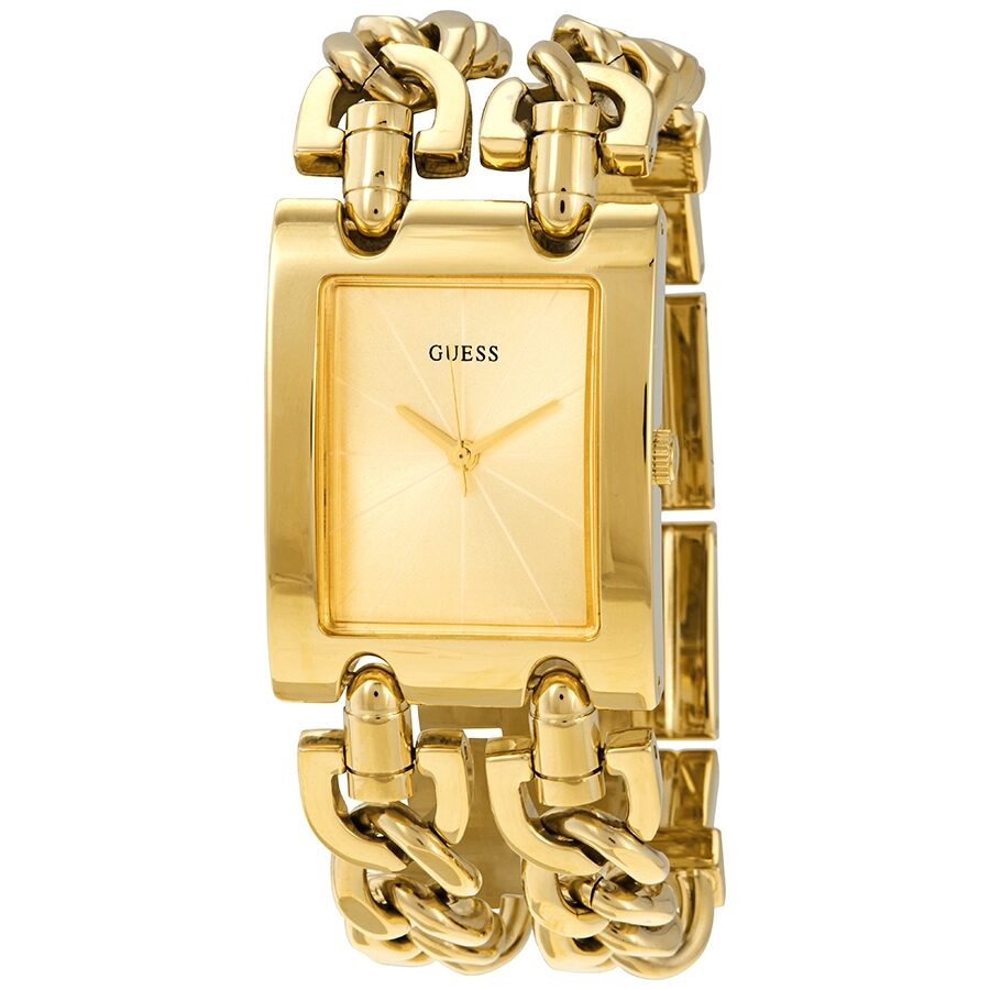 Guess Mod quartz ladies watch with champagne dial and gold chain link bracelet
