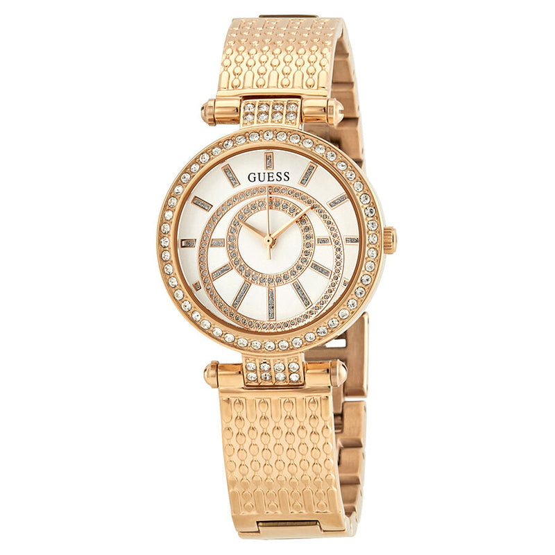 Guess Muse Crystal Silver Dial Ladies Rose Gold-tone Watch W1008L3 - The Watches Men & CO