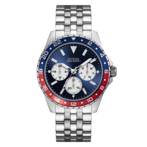 Guess Odyssey blue dial pepsi bezel chronograph men's watch with stainless steel bracelet