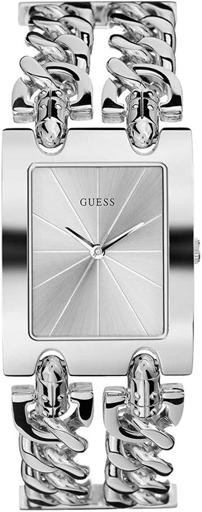 Guess W1117L1 rectangular silver women's watch with sunburst dial and chain-link bracelet