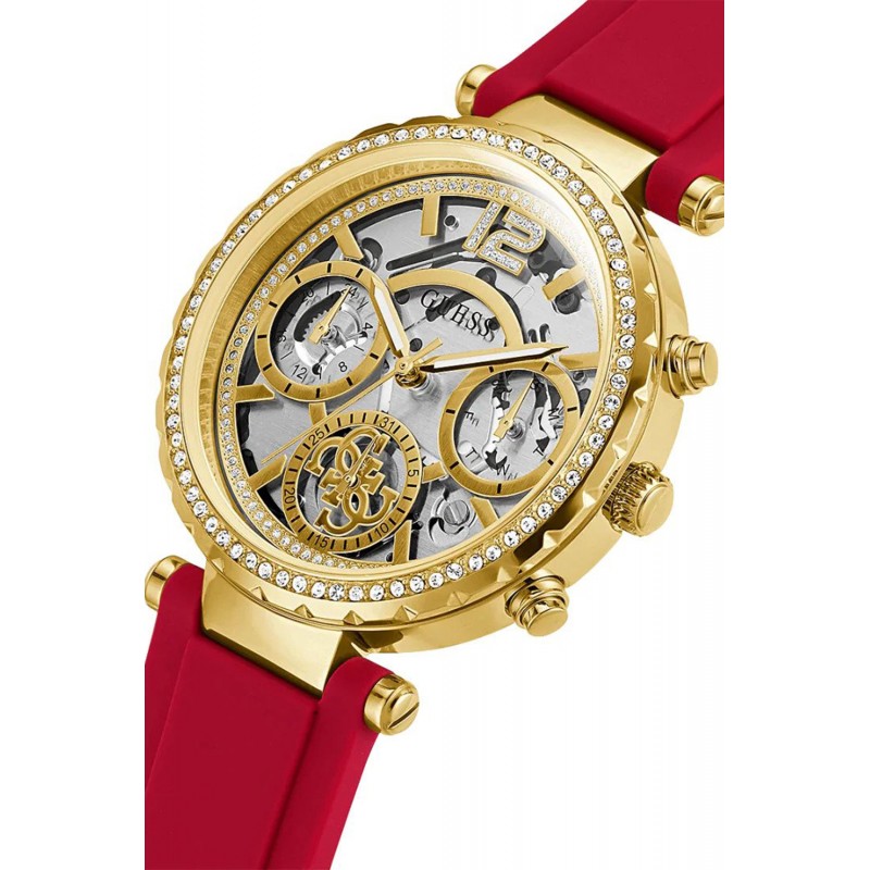 Guess Gold Tone Case Red Rubber Strap Women's Watch GW0484L1