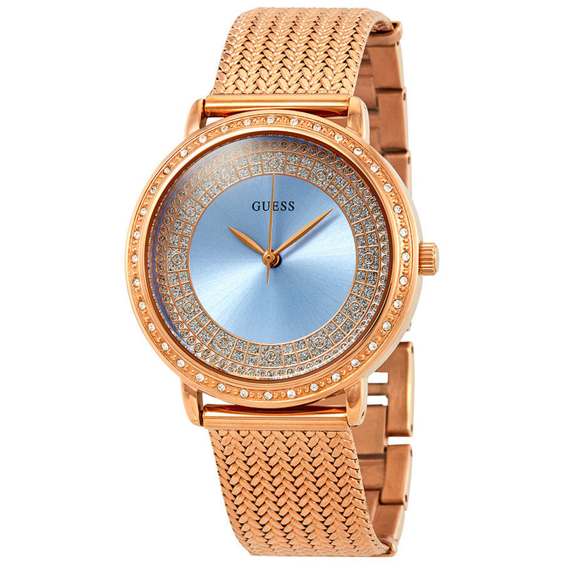 Guess Willow Crystal Blue Dial Rose Gold PVD Ladies Watch W0836L1 - The Watches Men & CO