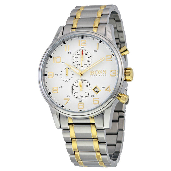 Hugo Boss Aeroliner Chronograph White Dial Two-tone Men's Watch 1513236 - The Watches Men & CO