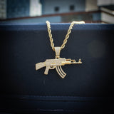 Big Daddy Iced Out AK-47 Rifle Pendant Gold Plated