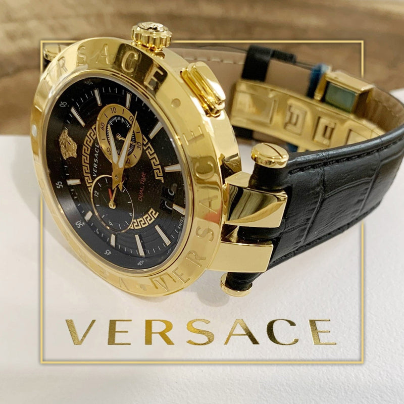 Versace V-Race Black Leather Strap Men's Watch VEBV00119 - The Watches Men & CO #3