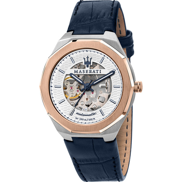 Maserati Stile Automatic Blue Leather Strap Men's Watch  R8821142001 - The Watches Men & CO