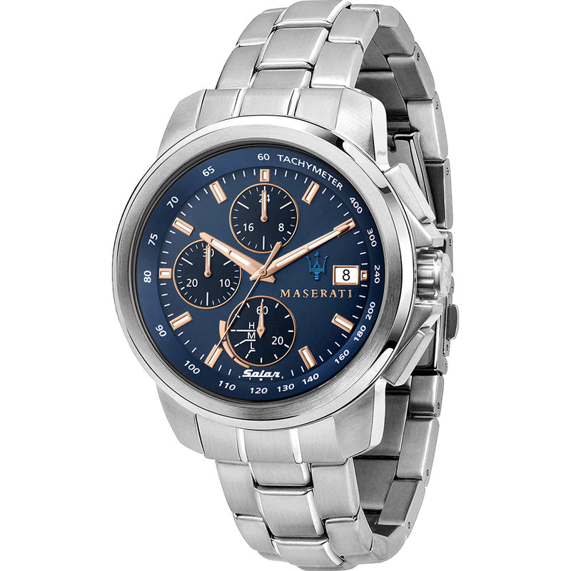 Maserati Successo Silver Chronograph Blue Dial  R8873645004 - The Watches Men & CO