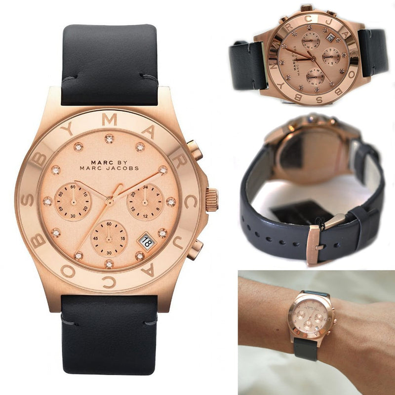 Marc By Marc Jacobs Blade Rose Gold Women's Leather Chronograph Watch MBM1188 - The Watches Men & CO #2