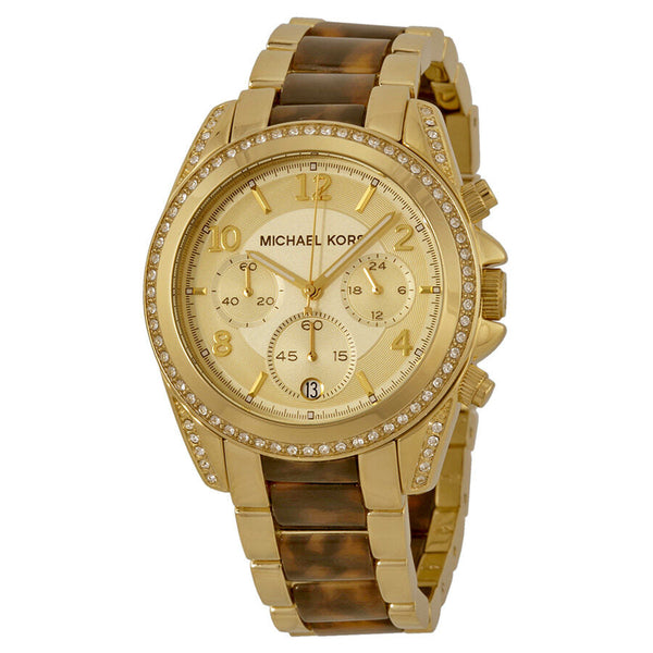 Michael Kors Blair Chronograph Champagne Dial Gold-tone Tortoise-shell Acetate Ladies Watch MK6094 - The Watches Men & CO